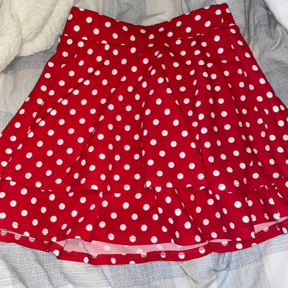 WINDSOR red and white polka dotted skirt!